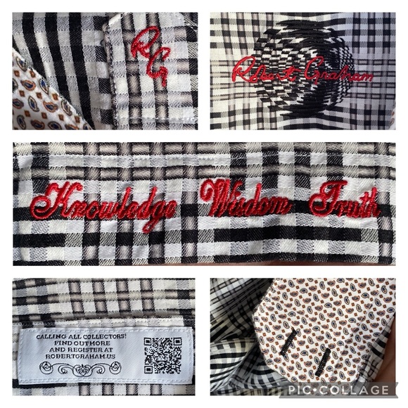 Robert Graham Button Down Long Sleeve Shirt. Black, White, Beige Pattern. Size M - Picture 2 of 16